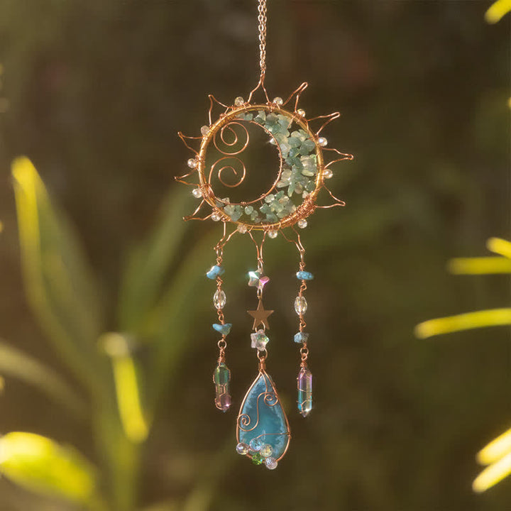 Carillon éolien attrape-soleil à remontage manuel en aventurine verte Olivenorma