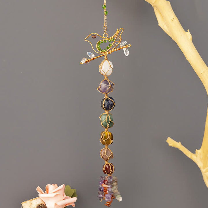 Pendentif en forme d'oiseau tressé en pierre de chakra Olivenorma