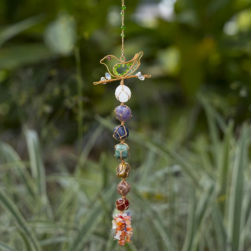 Pendentif en forme d'oiseau tressé en pierre de chakra Olivenorma