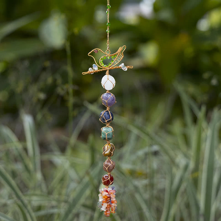 Pendentif en forme d'oiseau tressé en pierre de chakra Olivenorma
