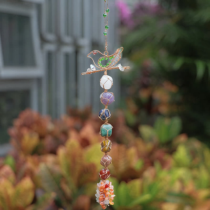 Pendentif en forme d'oiseau tressé en pierre de chakra Olivenorma