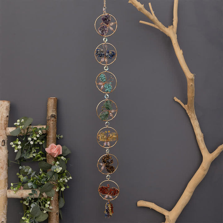Carillon éolien en pierre concassée avec papillon Pendentif Chakra Olivenorma 
