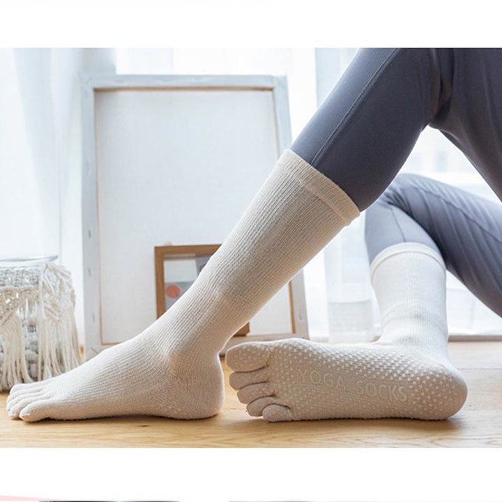 Olivenorma Chaussettes de yoga antidérapantes en coton à cinq orteils pour femmes 