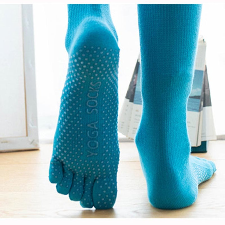 Olivenorma Chaussettes de yoga antidérapantes en coton à cinq orteils pour femmes 