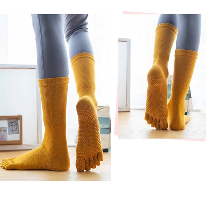 Olivenorma Chaussettes de yoga antidérapantes en coton à cinq orteils pour femmes 