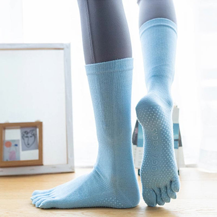 Olivenorma Chaussettes de yoga antidérapantes en coton à cinq orteils pour femmes 