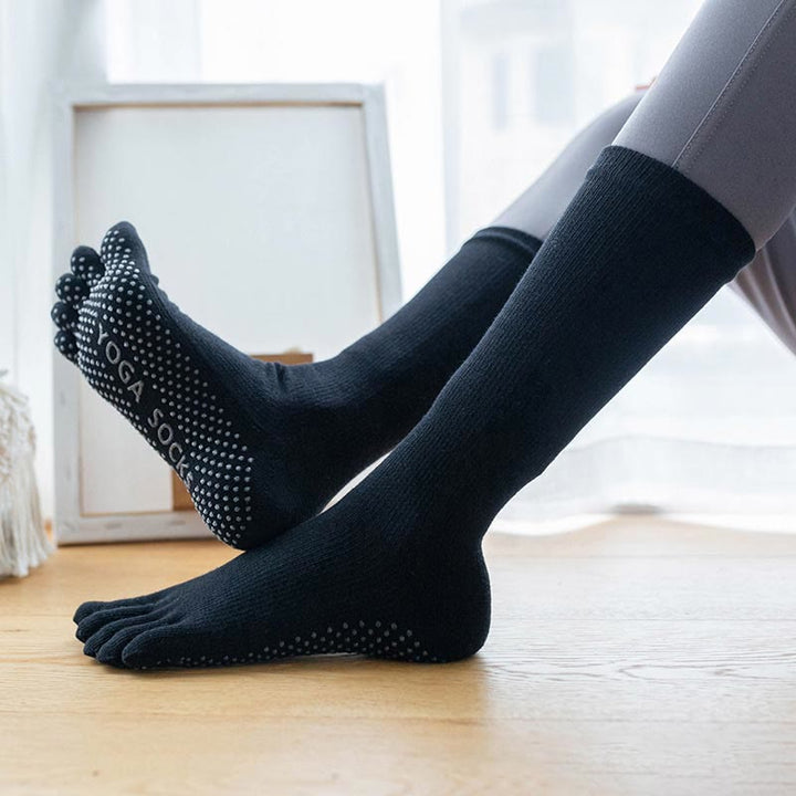 Olivenorma Chaussettes de yoga antidérapantes en coton à cinq orteils pour femmes 