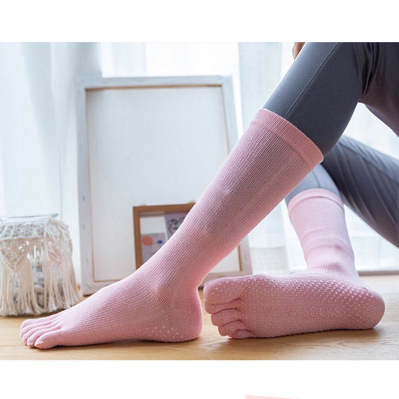 Olivenorma Chaussettes de yoga antidérapantes en coton à cinq orteils pour femmes 