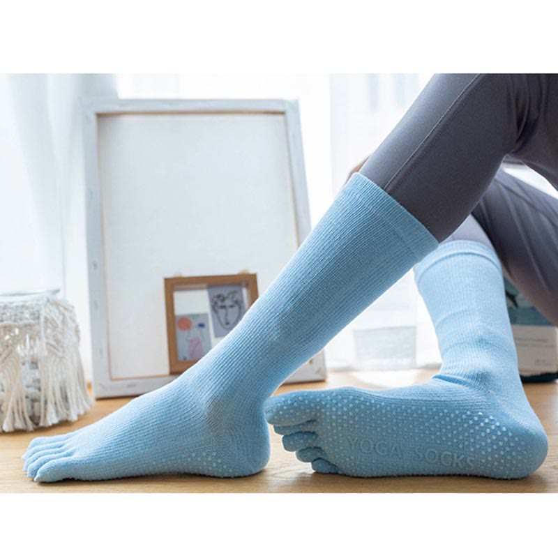 Olivenorma Chaussettes de yoga antidérapantes en coton à cinq orteils pour femmes 