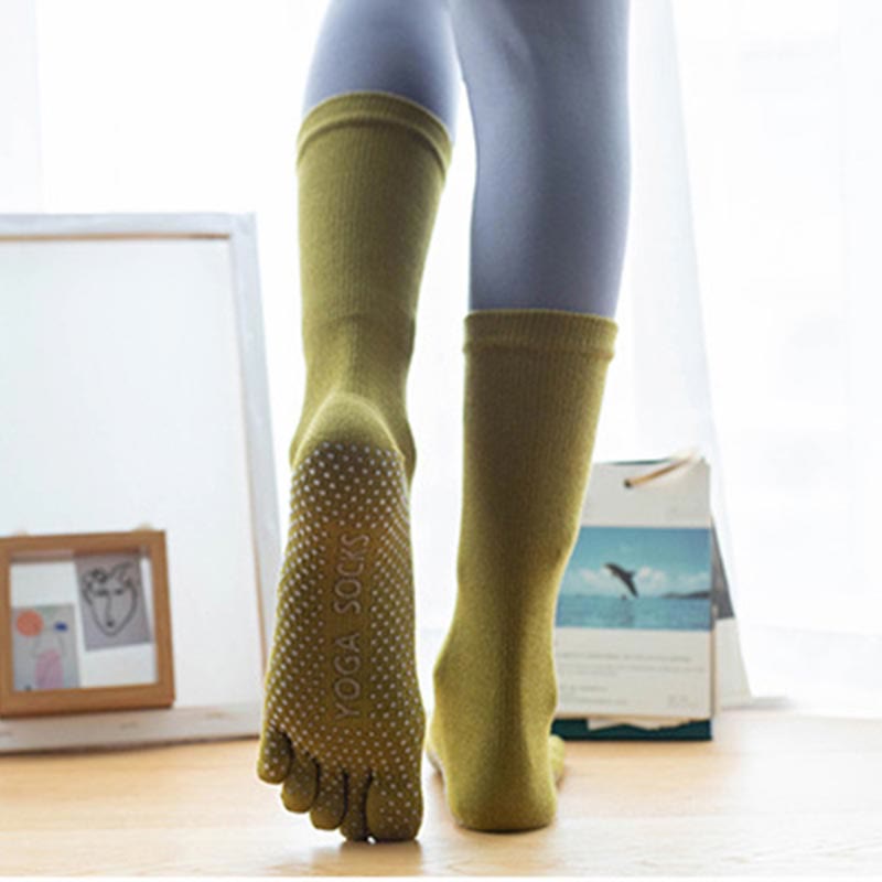 Olivenorma Chaussettes de yoga antidérapantes en coton à cinq orteils pour femmes 