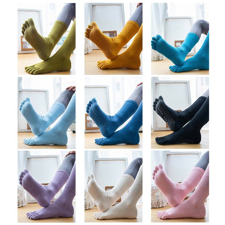 Olivenorma Chaussettes de yoga antidérapantes en coton à cinq orteils pour femmes 