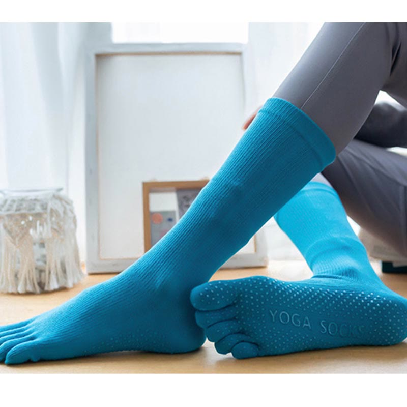 Olivenorma Chaussettes de yoga antidérapantes en coton à cinq orteils pour femmes 