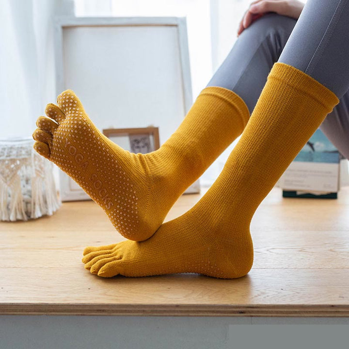 Olivenorma Chaussettes de yoga antidérapantes en coton à cinq orteils pour femmes 