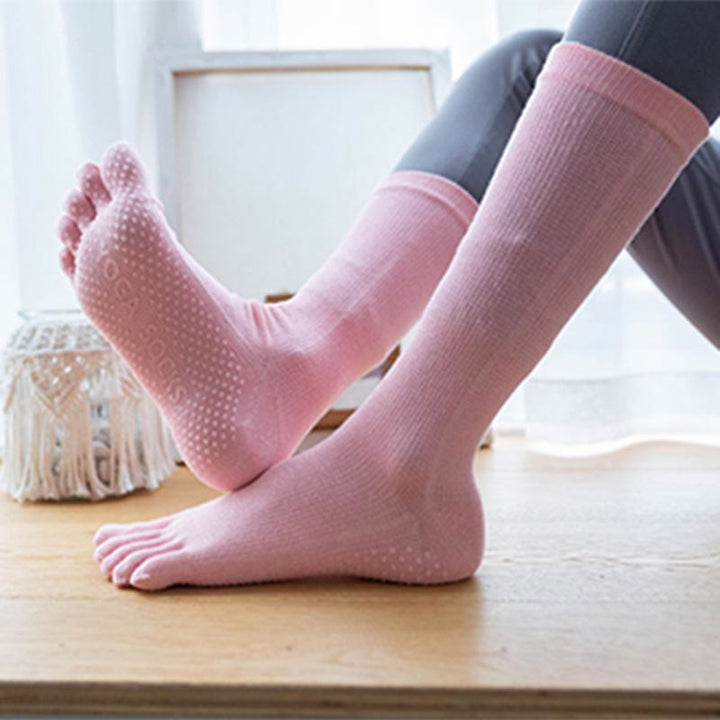 Olivenorma Chaussettes de yoga antidérapantes en coton à cinq orteils pour femmes 