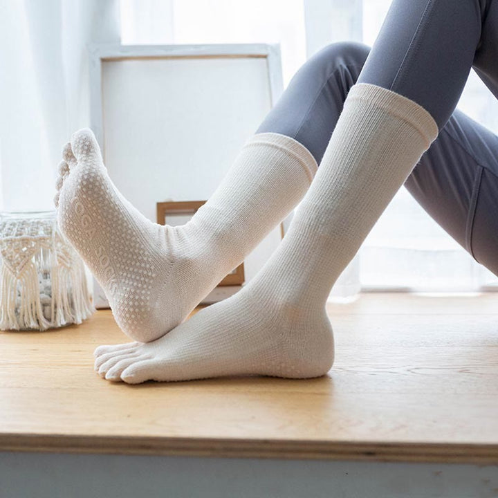 Olivenorma Chaussettes de yoga antidérapantes en coton à cinq orteils pour femmes 