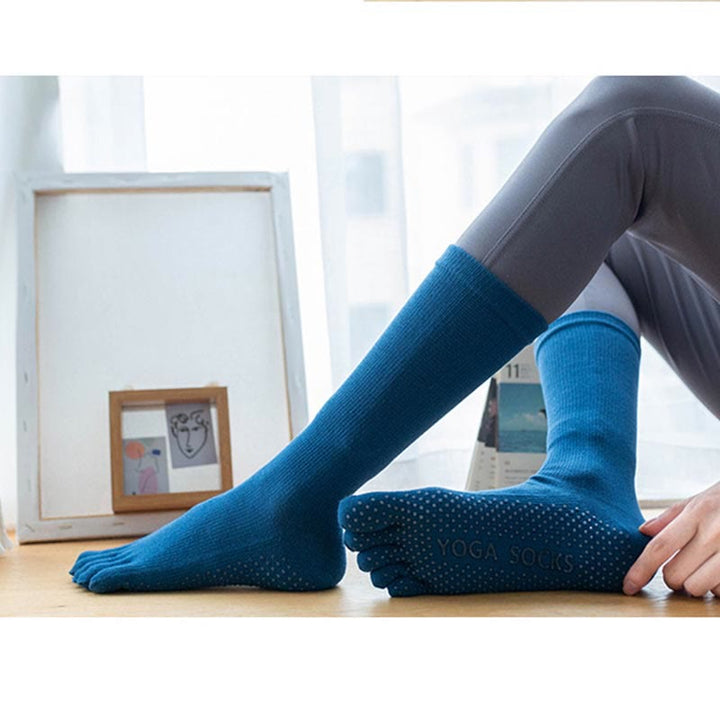 Olivenorma Chaussettes de yoga antidérapantes en coton à cinq orteils pour femmes 