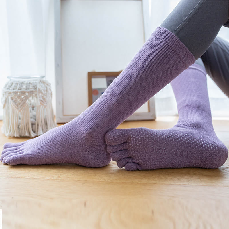 Olivenorma Chaussettes de yoga antidérapantes en coton à cinq orteils pour femmes 