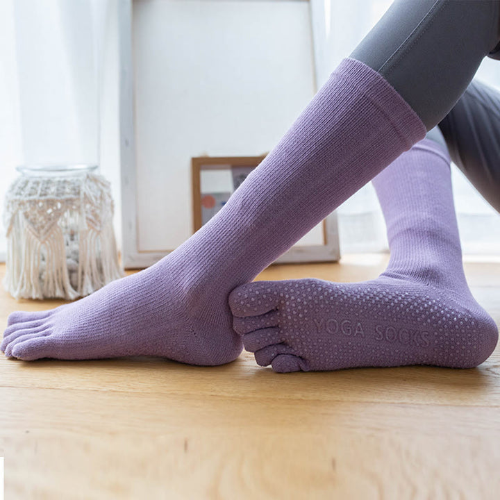 Olivenorma Chaussettes de yoga antidérapantes en coton à cinq orteils pour femmes 