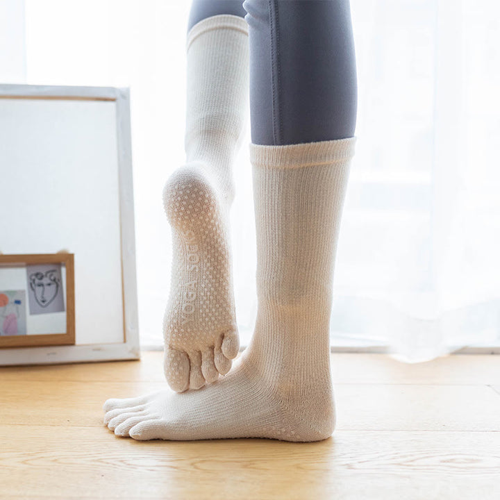 Olivenorma Chaussettes de yoga antidérapantes en coton à cinq orteils pour femmes 