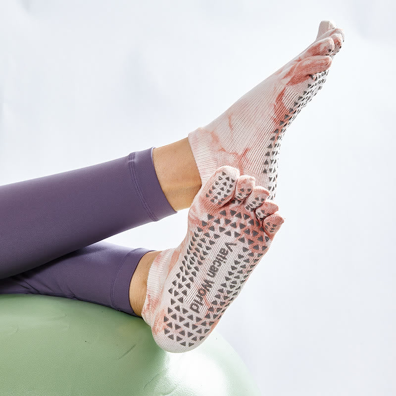 Chaussettes de Pilates montantes Olivenorma Tie-Dye, antidérapantes, respirantes et extensibles, idéales pour le yoga et la barre. - LightCoral - 10 paires - image 10