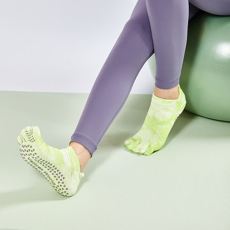Chaussettes de Pilates montantes Olivenorma Tie-Dye, antidérapantes, respirantes et extensibles, idéales pour le yoga et la barre. - JauneVert - 10 paires - image 7