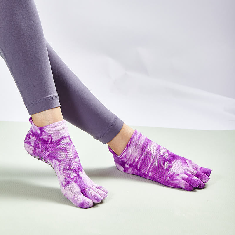 Chaussettes de Pilates montantes Olivenorma Tie-Dye, antidérapantes, respirantes et extensibles, idéales pour le yoga et la barre. - Violet - 10 paires - image 14