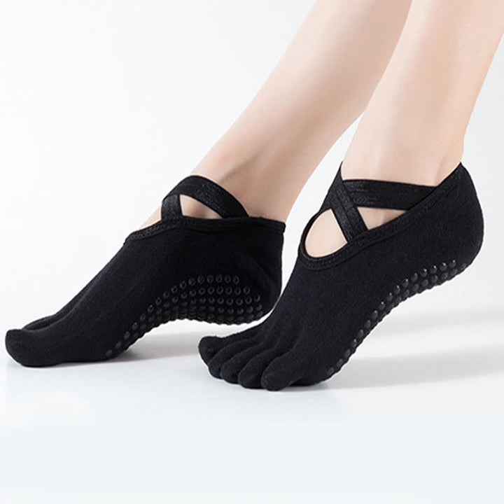 Olivenorma Chaussettes de yoga antidérapantes à cinq orteils pour femmes avec grille