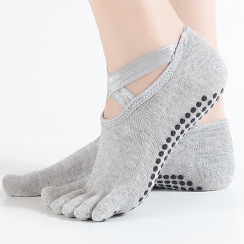 Olivenorma Chaussettes de yoga antidérapantes à cinq orteils pour femmes avec grille