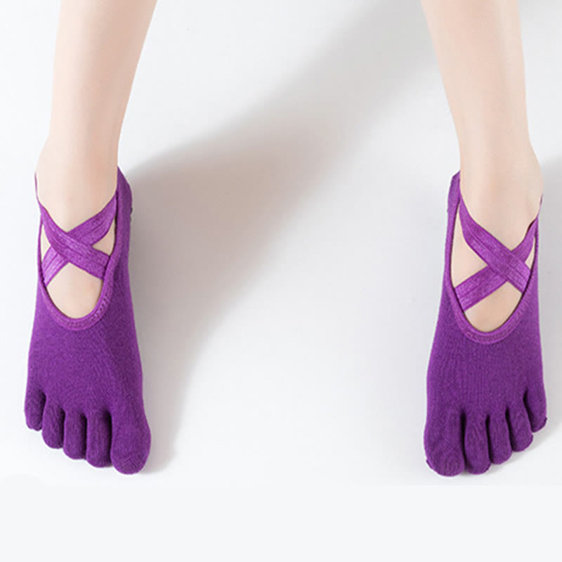 Olivenorma Chaussettes de yoga antidérapantes à cinq orteils pour femmes avec grille