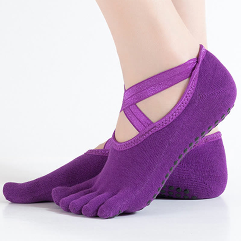 Olivenorma Chaussettes de yoga antidérapantes à cinq orteils pour femmes avec grille