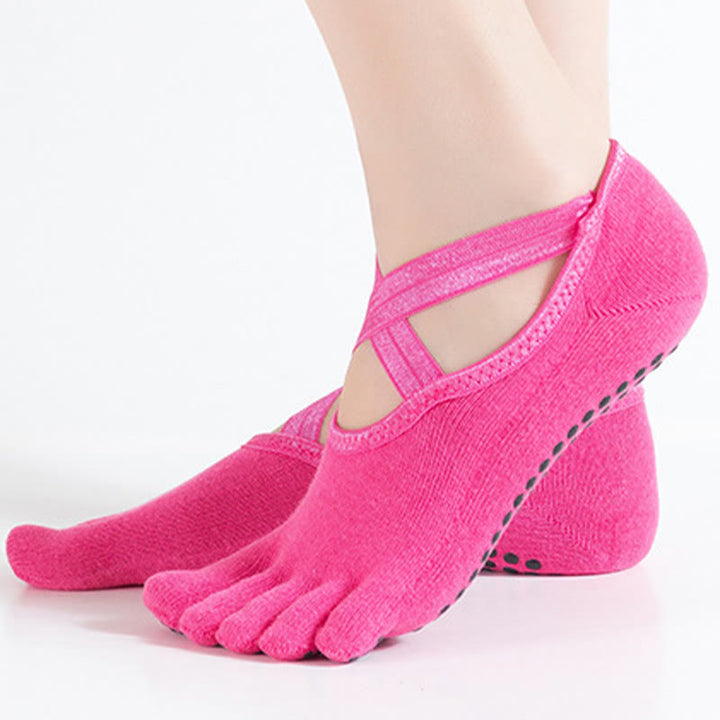 Olivenorma Chaussettes de yoga antidérapantes à cinq orteils pour femmes avec grille