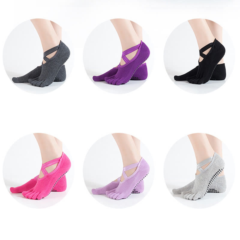 Olivenorma Chaussettes de yoga antidérapantes à cinq orteils pour femmes avec grille