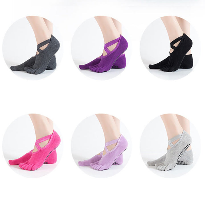 Olivenorma Chaussettes de yoga antidérapantes à cinq orteils pour femmes avec grille