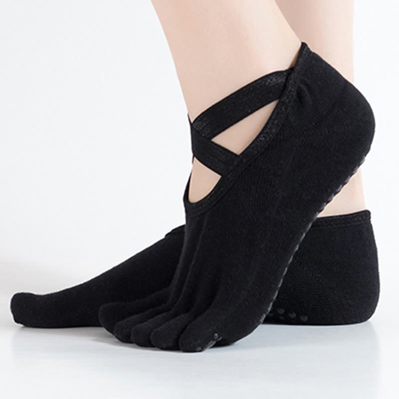 Olivenorma Chaussettes de yoga antidérapantes à cinq orteils pour femmes avec grille