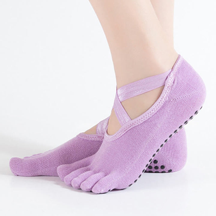 Olivenorma Chaussettes de yoga antidérapantes à cinq orteils pour femmes avec grille