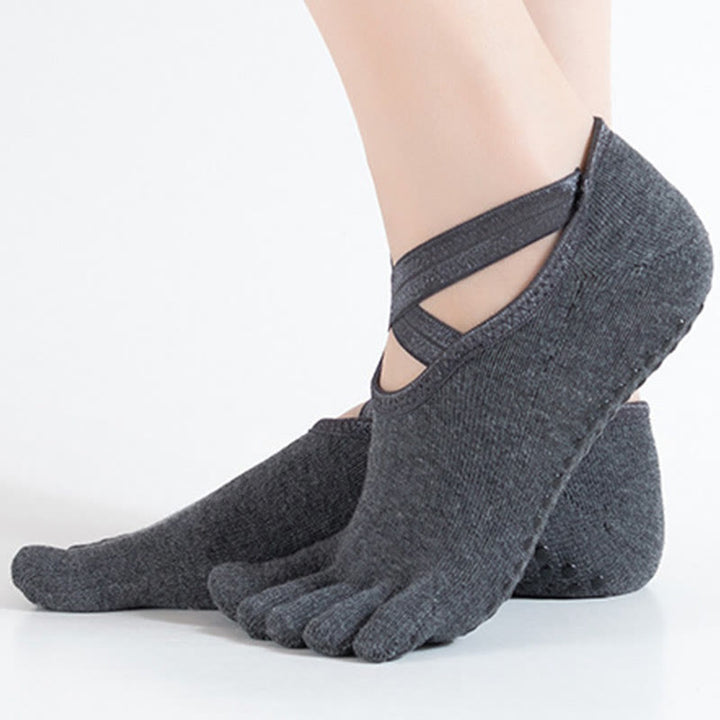 Olivenorma Chaussettes de yoga antidérapantes à cinq orteils pour femmes avec grille