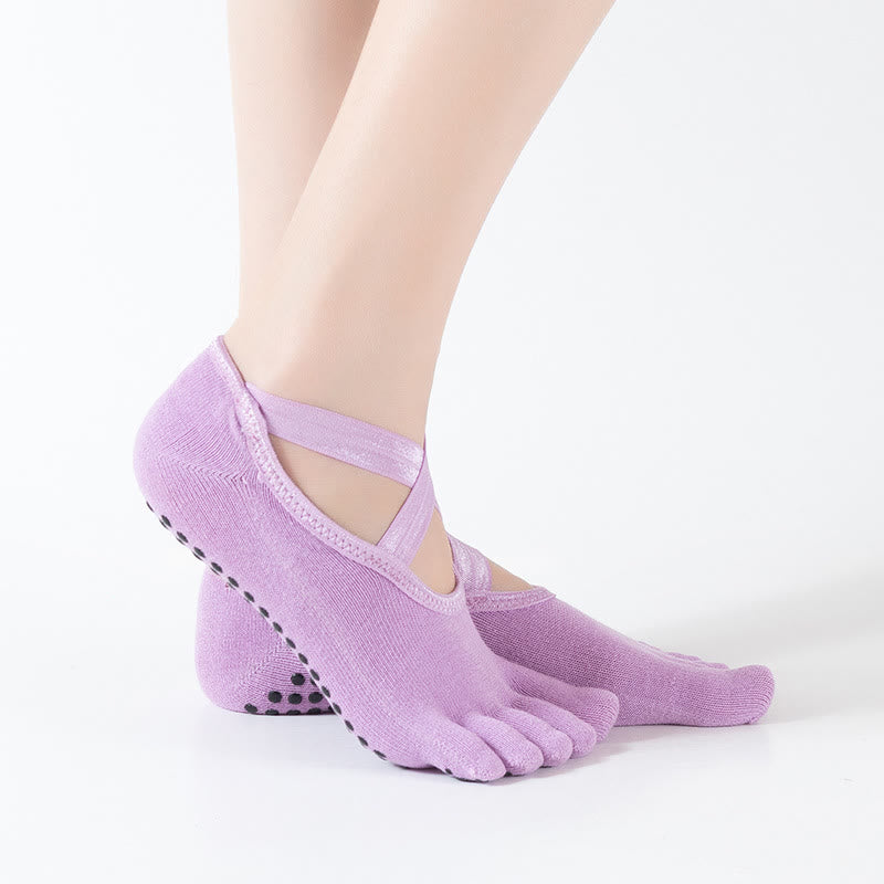 Olivenorma Chaussettes de yoga antidérapantes à cinq orteils pour femmes avec grille
