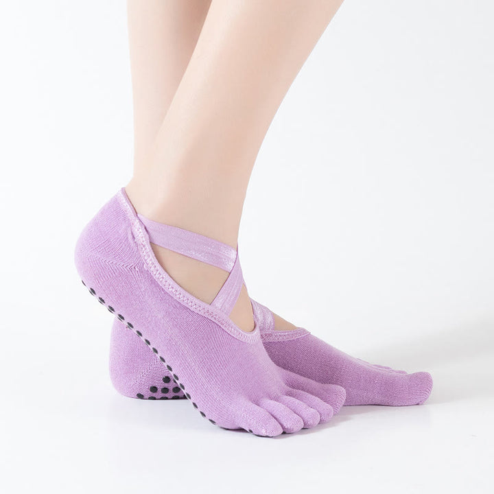 Olivenorma Chaussettes de yoga antidérapantes à cinq orteils pour femmes avec grille