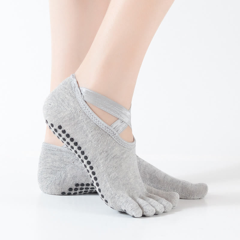 Olivenorma Chaussettes de yoga antidérapantes à cinq orteils pour femmes avec grille