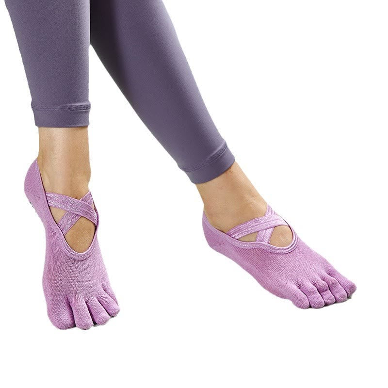 Olivenorma Chaussettes de yoga antidérapantes à cinq orteils pour femmes avec grille