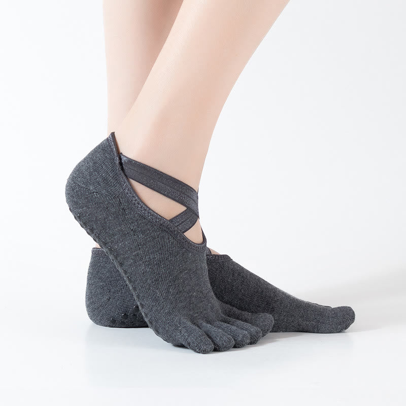 Olivenorma Chaussettes de yoga antidérapantes à cinq orteils pour femmes avec grille