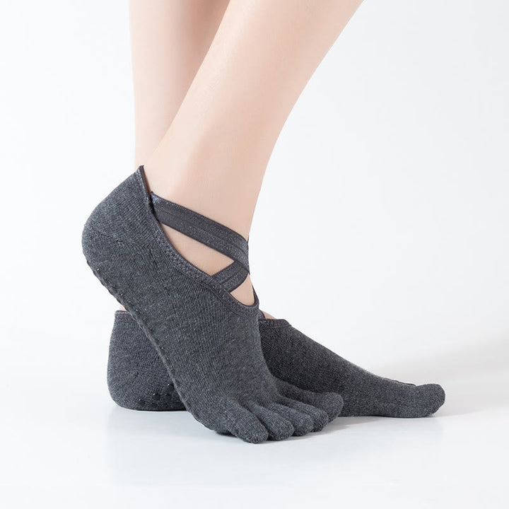 Olivenorma Chaussettes de yoga antidérapantes à cinq orteils pour femmes avec grille