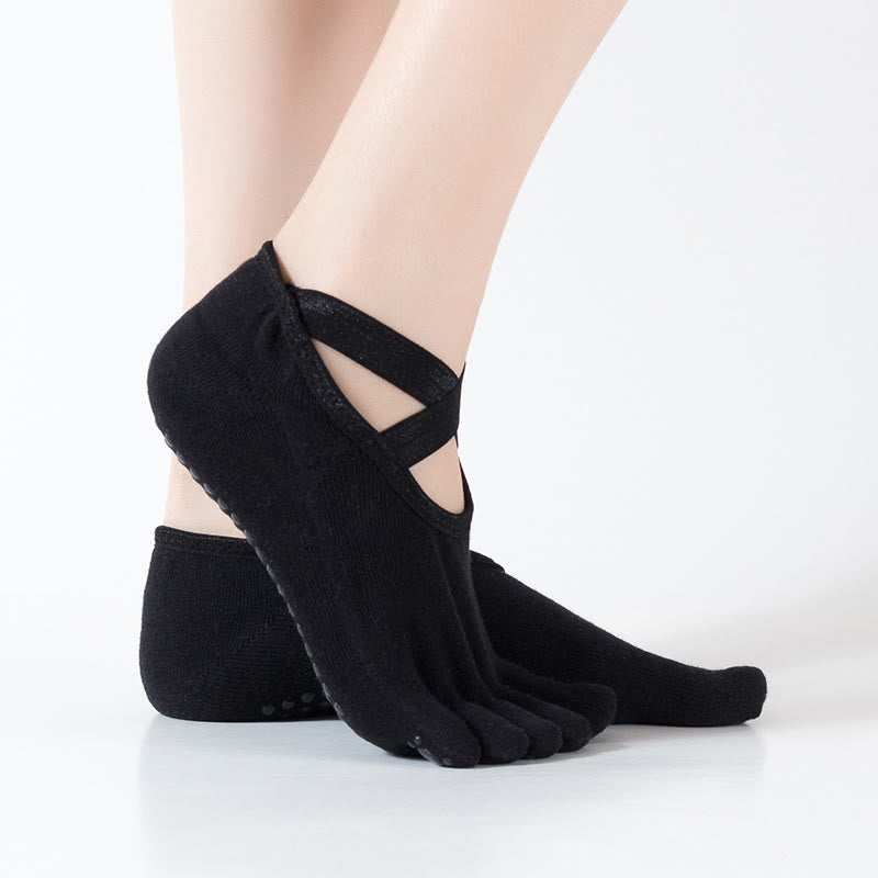 Olivenorma Chaussettes de yoga antidérapantes à cinq orteils pour femmes avec grille