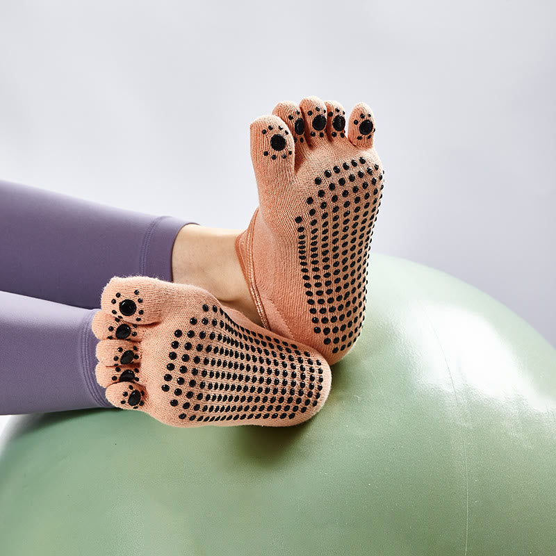 Olivenorma Chaussettes de yoga antidérapantes à cinq orteils pour femmes avec grille