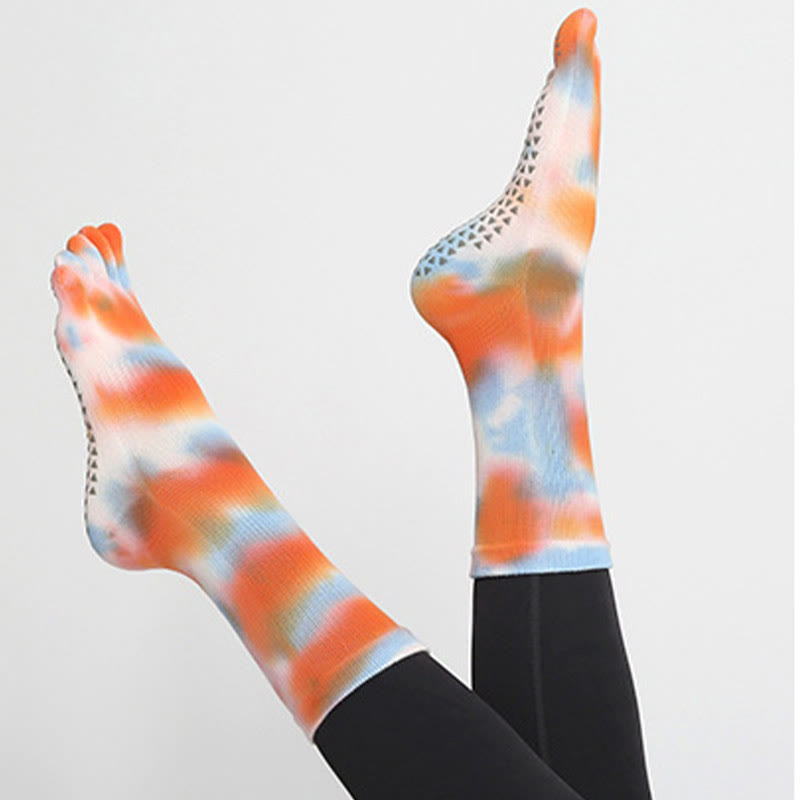Chaussettes de yoga et de pilates Olivenorma en coton tie-dye, confortables et antidérapantes, idéales pour les exercices à la barre et les entraînements en studio. Elles offrent un maintien extensible et respirant. - image 27