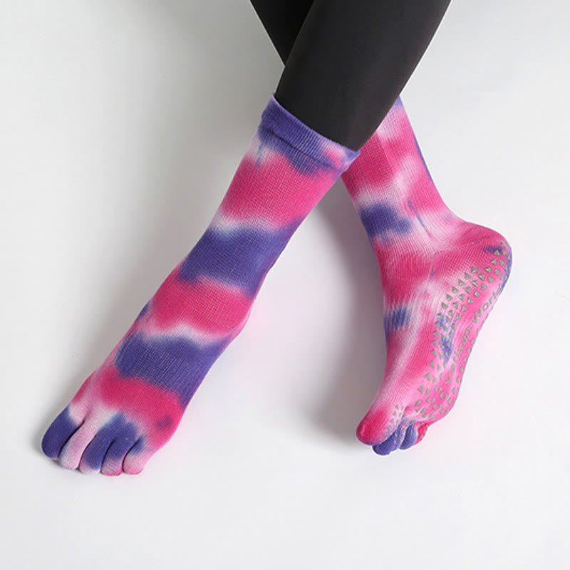 Chaussettes de yoga et de pilates Olivenorma en coton tie-dye, confortables et antidérapantes, idéales pour les exercices à la barre et les entraînements en studio. Elles offrent un maintien extensible et respirant. - image 15