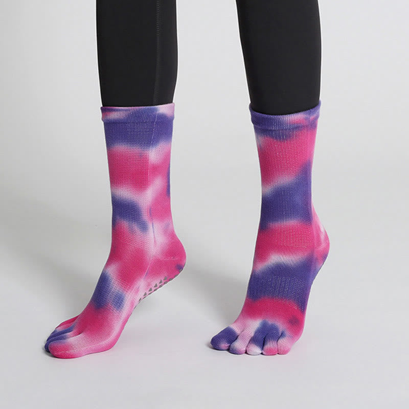 Chaussettes de yoga et de pilates Olivenorma en coton tie-dye, confortables et antidérapantes, idéales pour les exercices à la barre et les entraînements en studio. Elles offrent un maintien extensible et respirant. - image 16