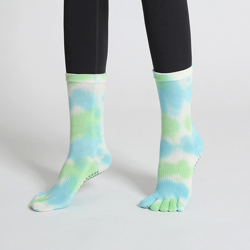 Chaussettes de yoga et de pilates Olivenorma en coton tie-dye, confortables et antidérapantes, idéales pour les exercices à la barre et les entraînements en studio. Elles offrent un maintien extensible et respirant. - image 2
