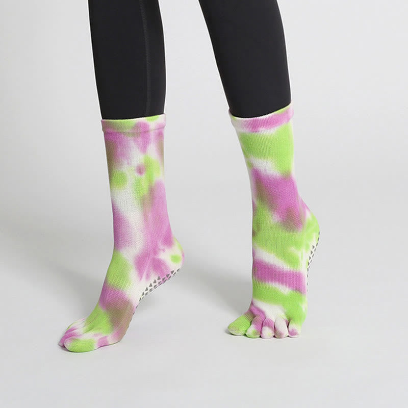 Chaussettes de yoga et de pilates Olivenorma en coton tie-dye, confortables et antidérapantes, idéales pour les exercices à la barre et les entraînements en studio. Elles offrent un maintien extensible et respirant. - image 19