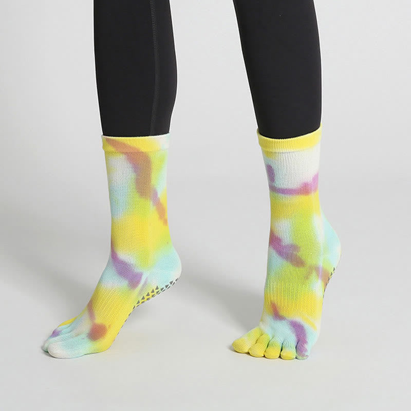 Chaussettes de yoga et de pilates Olivenorma en coton tie-dye, confortables et antidérapantes, idéales pour les exercices à la barre et les entraînements en studio. Elles offrent un maintien extensible et respirant. - image 22